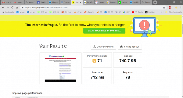 page score using sg optimizer without wp rocket