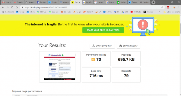 page speed time using sg optimizer plugin