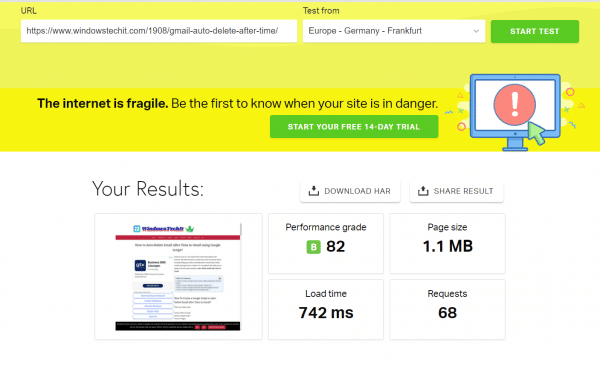 page loading time using wp rocket