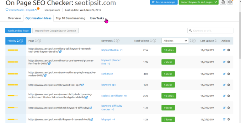 SEMrush On Page SEO Checker Tool for Optimization Ideas